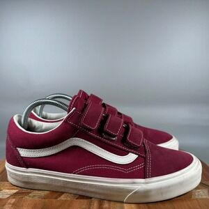 Vans Old Skool V Burgundy Suede Canvas Hook Loop Straps Mens 8.5 Womens 10